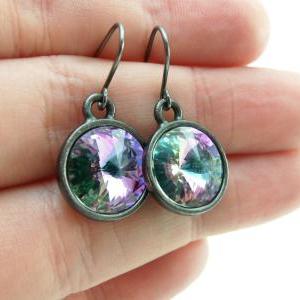 Light Vitrail Crystal Earrings Pink And Mint..