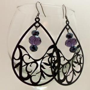 Purple Earrings Purple Jewelry Large Earrings..