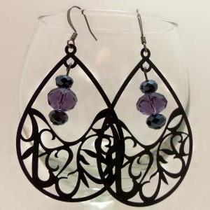 Purple Earrings Purple Jewelry Large Earrings..