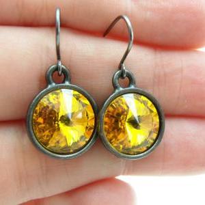 Sunflower Yellow Earrings Crystal Drop Earrings..