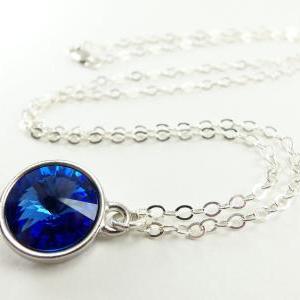 Sapphire Blue Sterling Silver Necklace September..