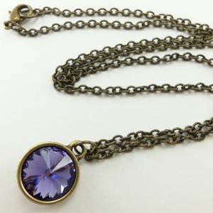 Violet Crystal Necklace Crystal Jewelry Antiqued..
