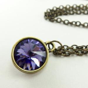 Violet Crystal Necklace Crystal Jewelry Antiqued..