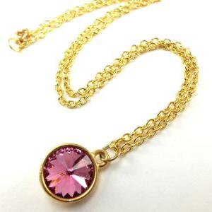 Gold Pink Necklace Crystal Rivoli Gold Jewelry..