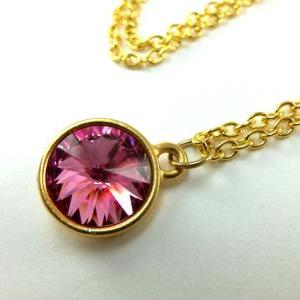 Gold Pink Necklace Crystal Rivoli Gold Jewelry..