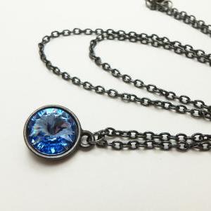 Light Blue Necklace Swarovski Crystal Gunmetal..
