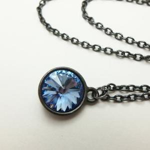Light Blue Necklace Swarovski Crystal Gunmetal..