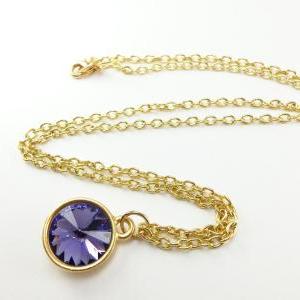 Gold Purple Necklace Crystal Rivoli Gold Jewelry..