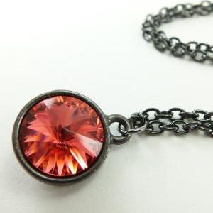Dark Peach Necklace Dark Silver Crystal Jewelry..