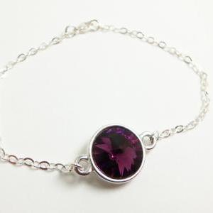 Purple Chain Bracelet Sterling Silver Crystal..