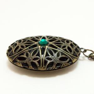Victorian Locket Antiqued Brass Necklace Filigree..