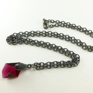 Jewelry Ruby Necklace Dark Silver Swarovski..