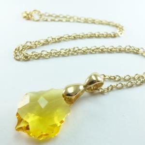 Yellow Pendant Crystal Necklace Gold Jewelry..