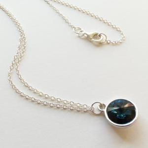 Blue Necklace Blue Crystal Pendant Sterling Silver..