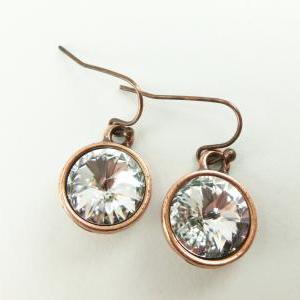 Clear Crystal Copper Earrings Crystal Drop..