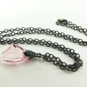 Light Pink Necklace Gunmetal Crystal Swarovski..