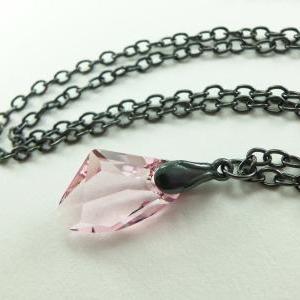 Light Pink Necklace Gunmetal Crystal Swarovski..