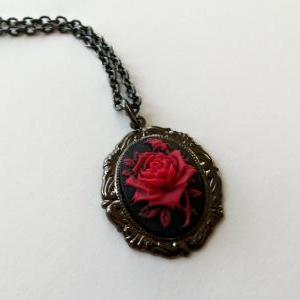 Cameo Necklace Rose Pendant Red Necklace Red..