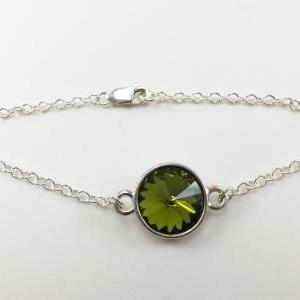 Olive Green Sterling Silver Bracelet Chain..