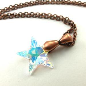 Crystal Star Necklace Copper Jewelry Beaded Galaxy..