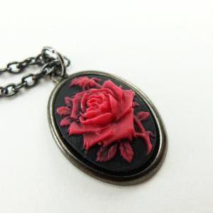 Black And Red Rose Necklace Dark Rose Jewelry..