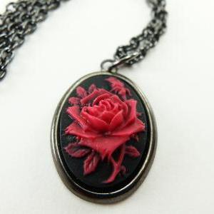 Black And Red Rose Necklace Dark Rose Jewelry..