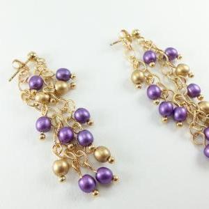 Gold Dangle Earrings Chain Earrings Purple..