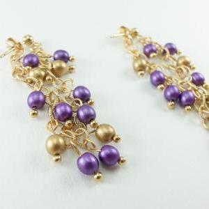 Gold Dangle Earrings Chain Earrings Purple..