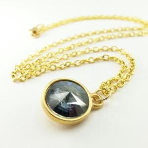 Gray Blue Necklace Gold Jewelry Smoky Blue Crystal..