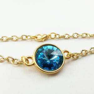 Aquamarine March Birthstone Bracelet Gold Chain..