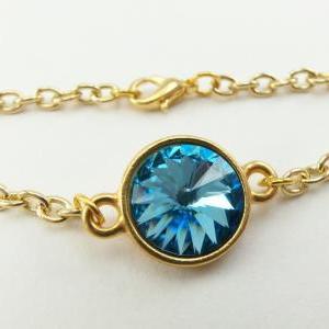 Aquamarine March Birthstone Bracelet Gold Chain..