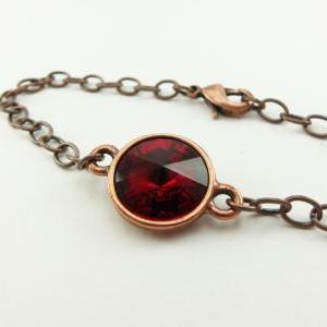Copper Bracelet Red Crystal Chain Bracelet Garnet..