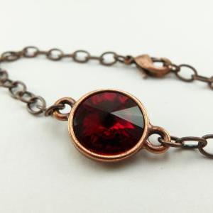 Copper Bracelet Red Crystal Chain Bracelet Garnet..