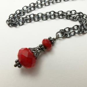 Gunmetal Red Beaded Necklace Gothic Jewelry Beaded..
