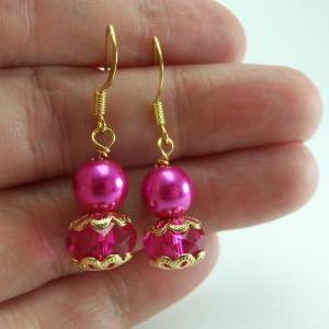 Pink Earrings Gold Wedding Pink Jewelry Wedding..