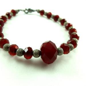 Red Crystal Bracelet Beaded Jewelry Single Strand..