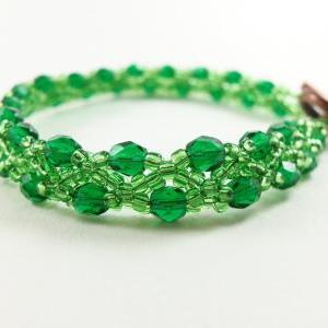 Emerald Green Bracelet Beaded Beadwork Jewelry..