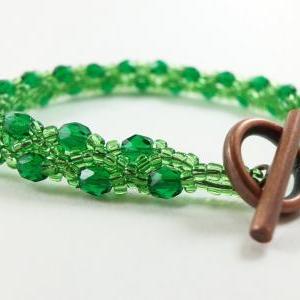 Emerald Green Bracelet Beaded Beadwork Jewelry..