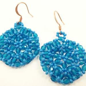 Electric Blue Beaded Earrings Blue Circle Jewelry..