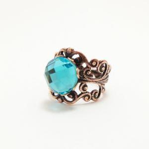 Aqua Ring Copper Jewelry Adjustable Ring Victorian..