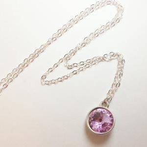 Pink Necklace Crystal Pendant Sterling Silver..