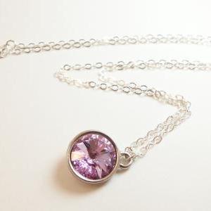 Pink Necklace Crystal Pendant Sterling Silver..
