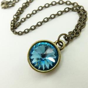 Aqua Crystal Necklace March Birthstone Jewelry..