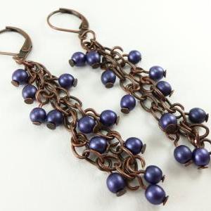 Beaded Earrings Dark Purple Jewelry Antiqued..