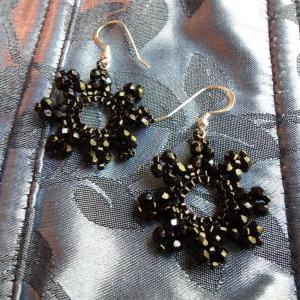 Beaded Earrings Black Jewelry Sterling Silver..