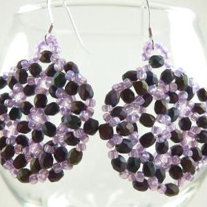 Dark Purple Beaded Earrings Lilac Jewelry Circle..