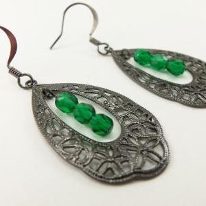 Beaded Green Earrings Green Jewelry Dark Earrings..
