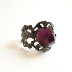 Dark Purple Adjustable Ring Dark Silver Ring..