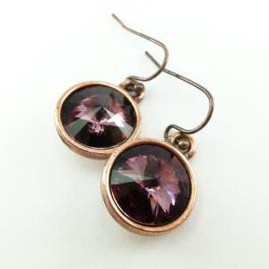 Mauve Earrings Antique Pink Drop Earrings Crystal..