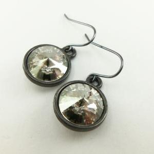 Silver Shade Gunmetal Drop Earrings Crystal Drop..